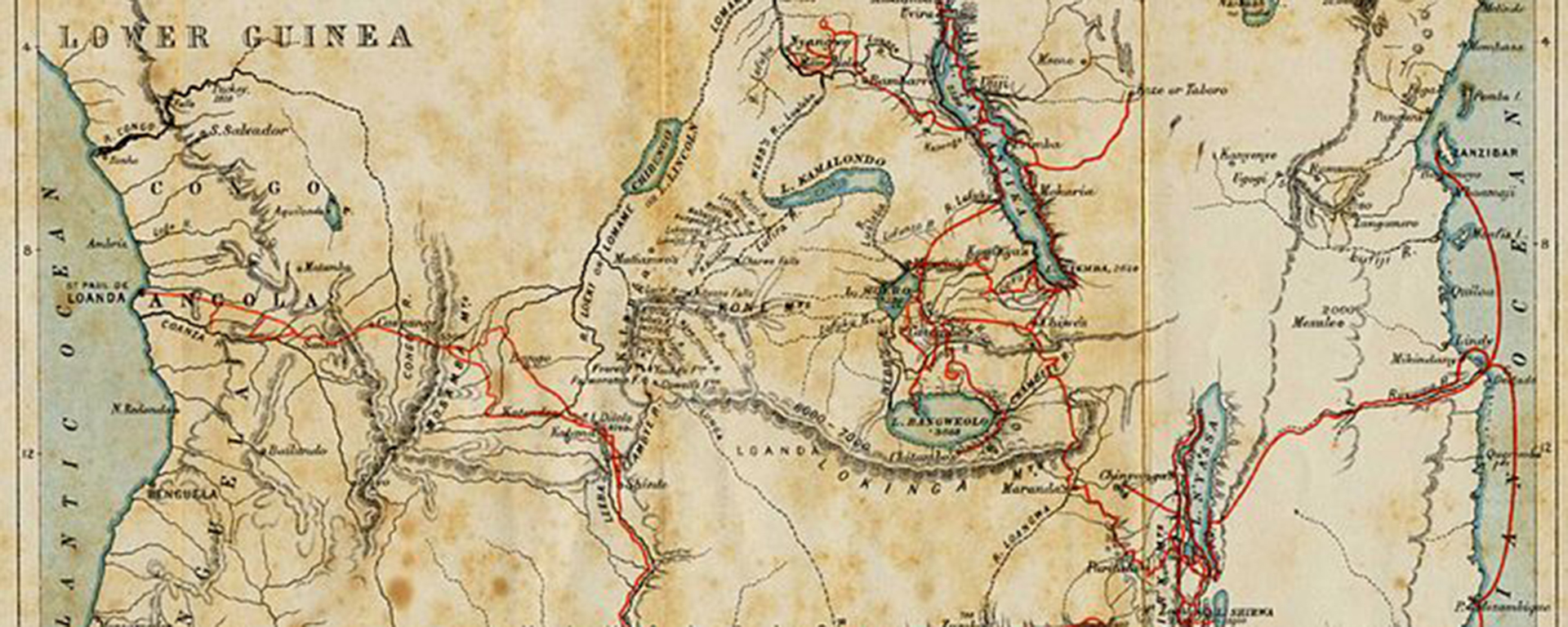 The path of some of Livingstone's travels in East Africa.
