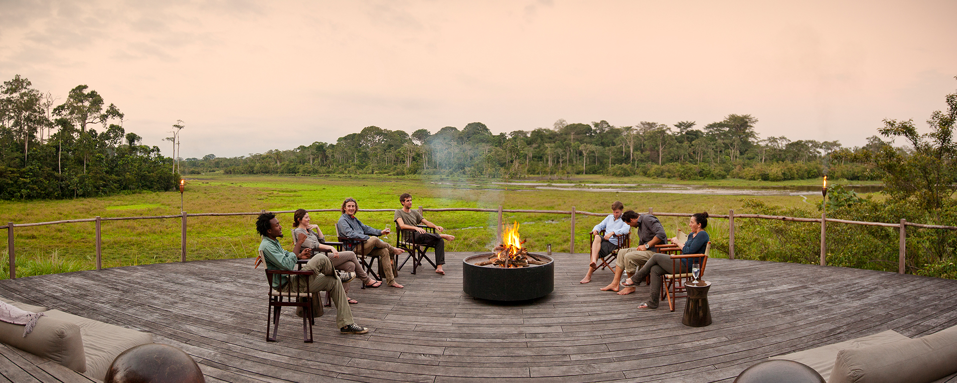How to end a day in Congo: a cold drink, a campfire & a view of the bai.