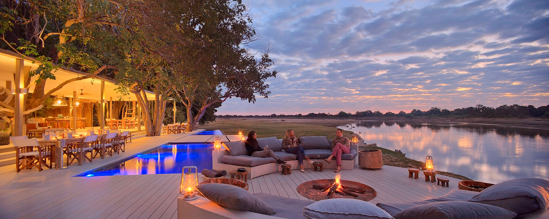 Sundowners at Chinzombo Camp offer a welcome respite from a day out on foot.