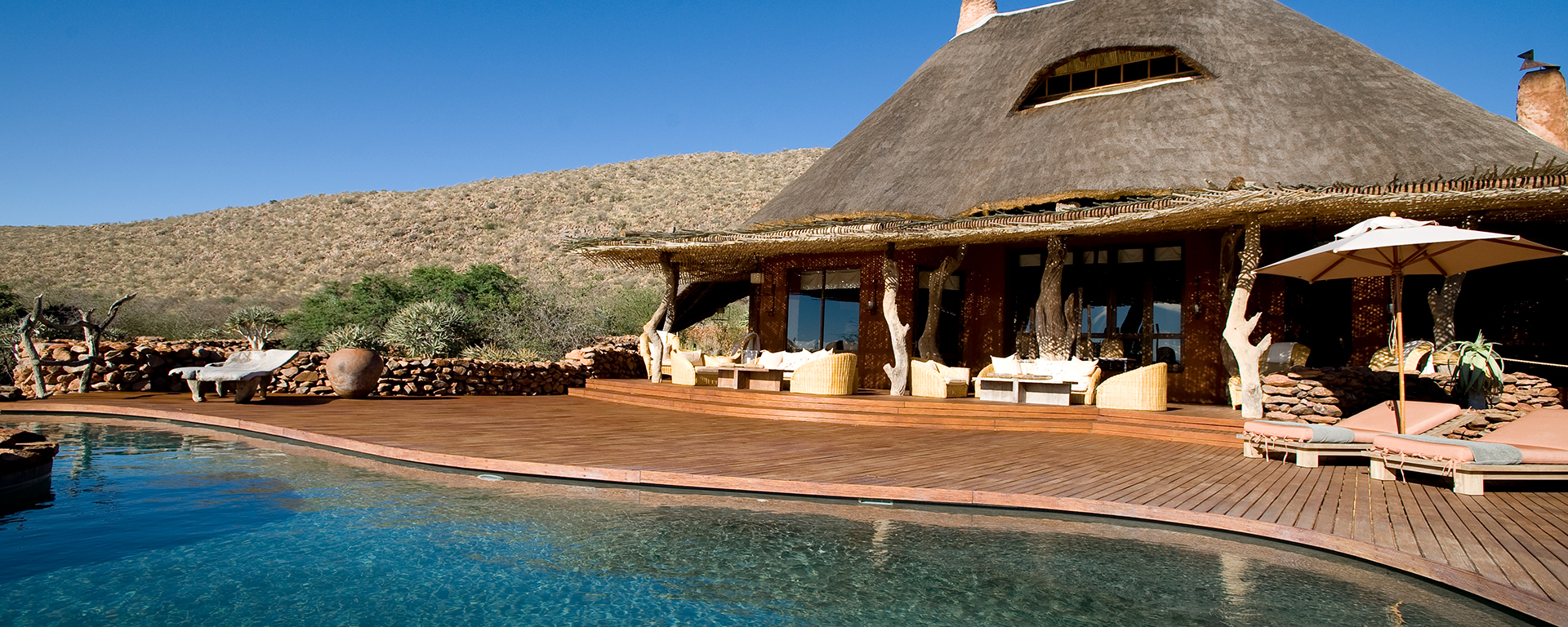 Motse comprises the main lodge & 10 thatched suites.