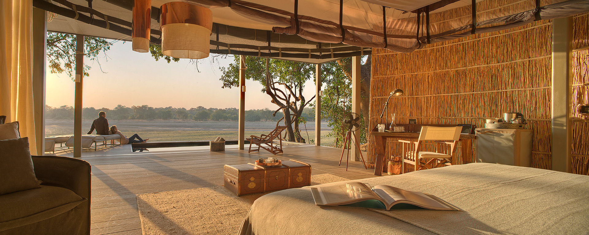 You'll be able to see the passing herds of the South Luangwa from your enormous bed at Chinzombo.
