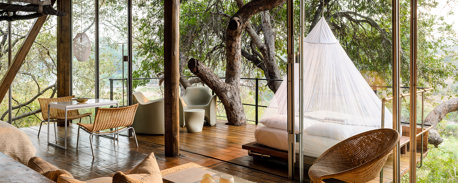 Take in the sounds of the bush as you laze about on your private day bed at Singita Lebombo, situated in a private Kruger concession.