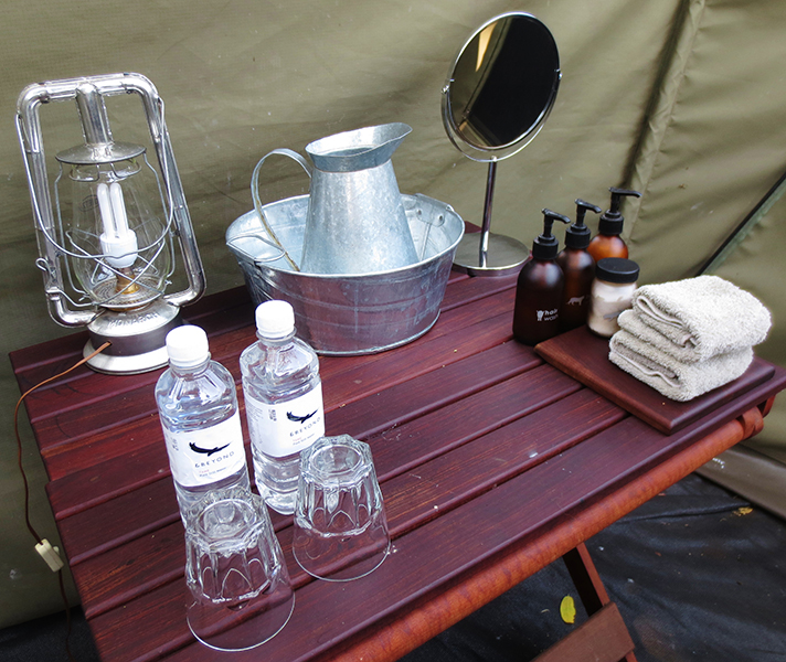 The bathroom section adjoins your sleeping tent: there is no running water...