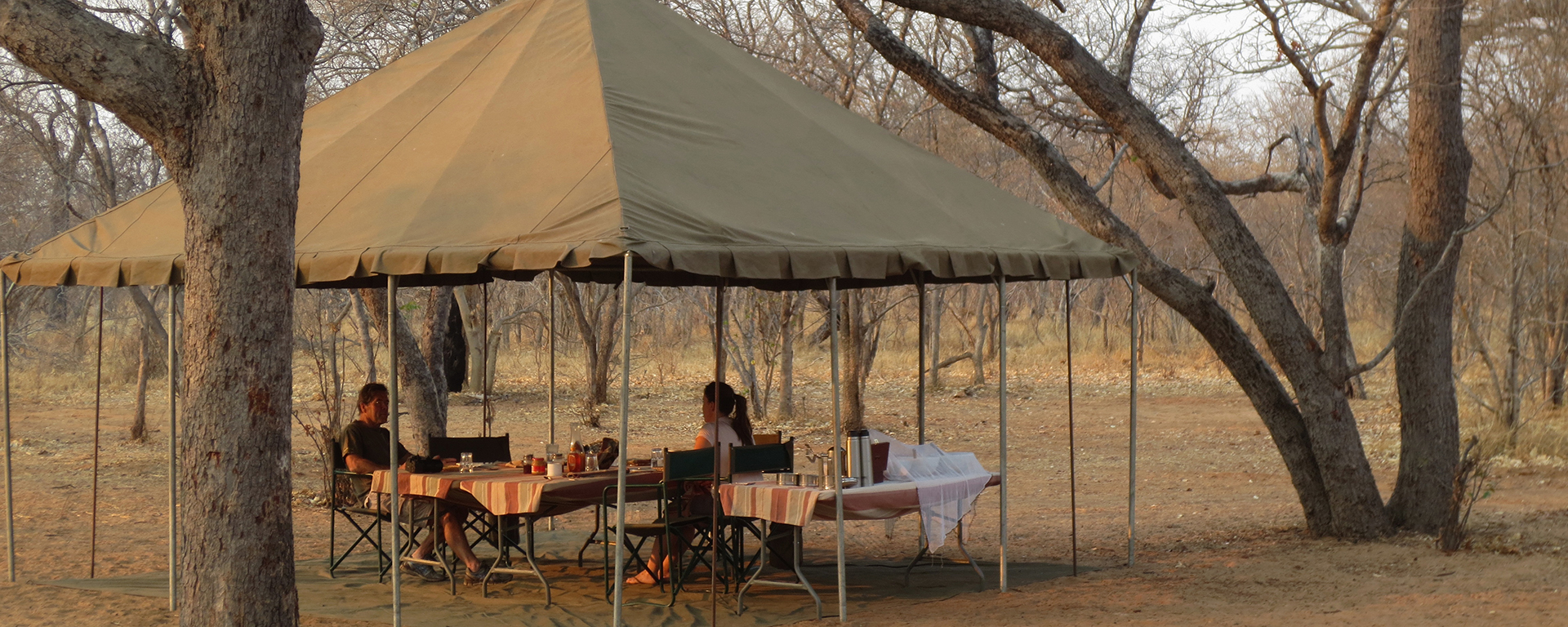 Enjoying breakfast in the dining marquee at the Savute Channel in Botswana.