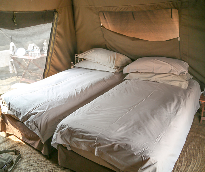 ... and have twin or double beds lit by solar-powered or electrical lamps.