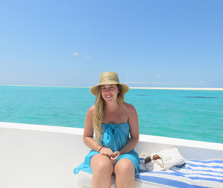 Tatham enjoying the sun on her private snorkelling trip at Anantara Medjumbe.