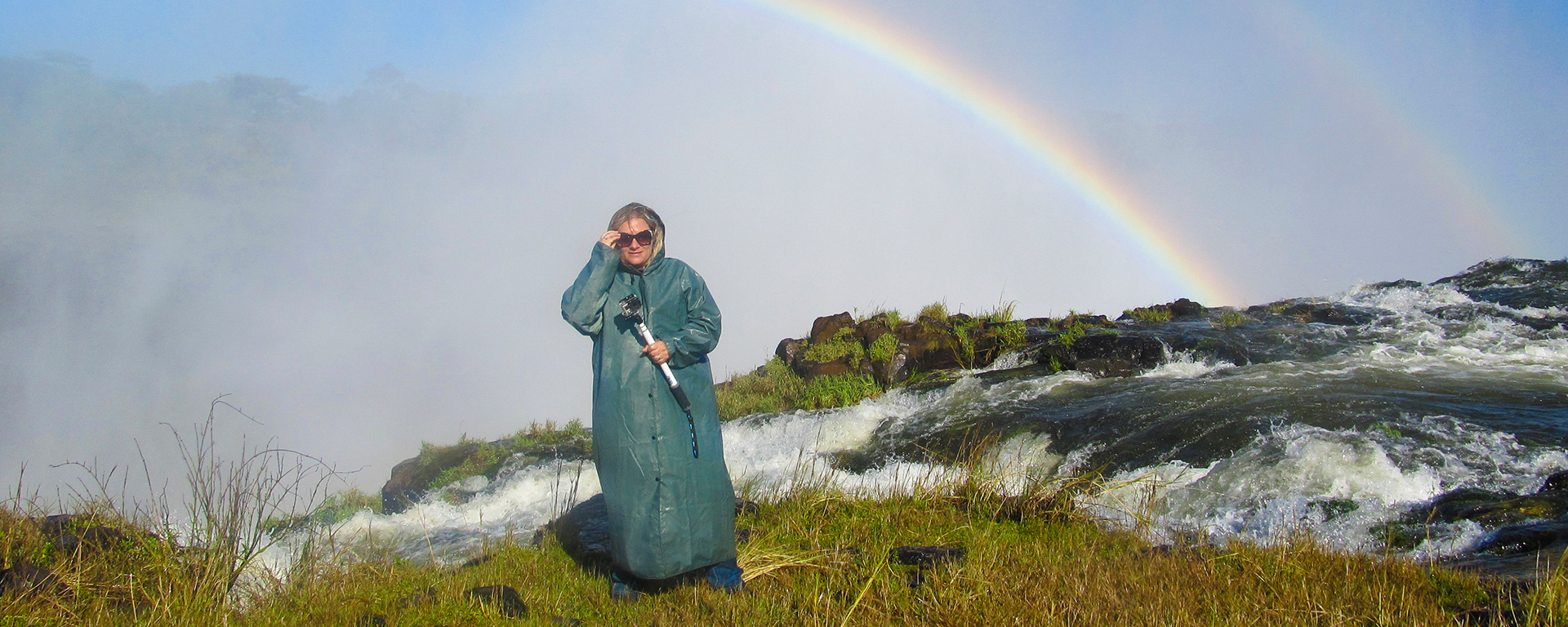 Double rainbows at Victoria Falls in full flow - Anza's mac came in good use under the thundering spray!