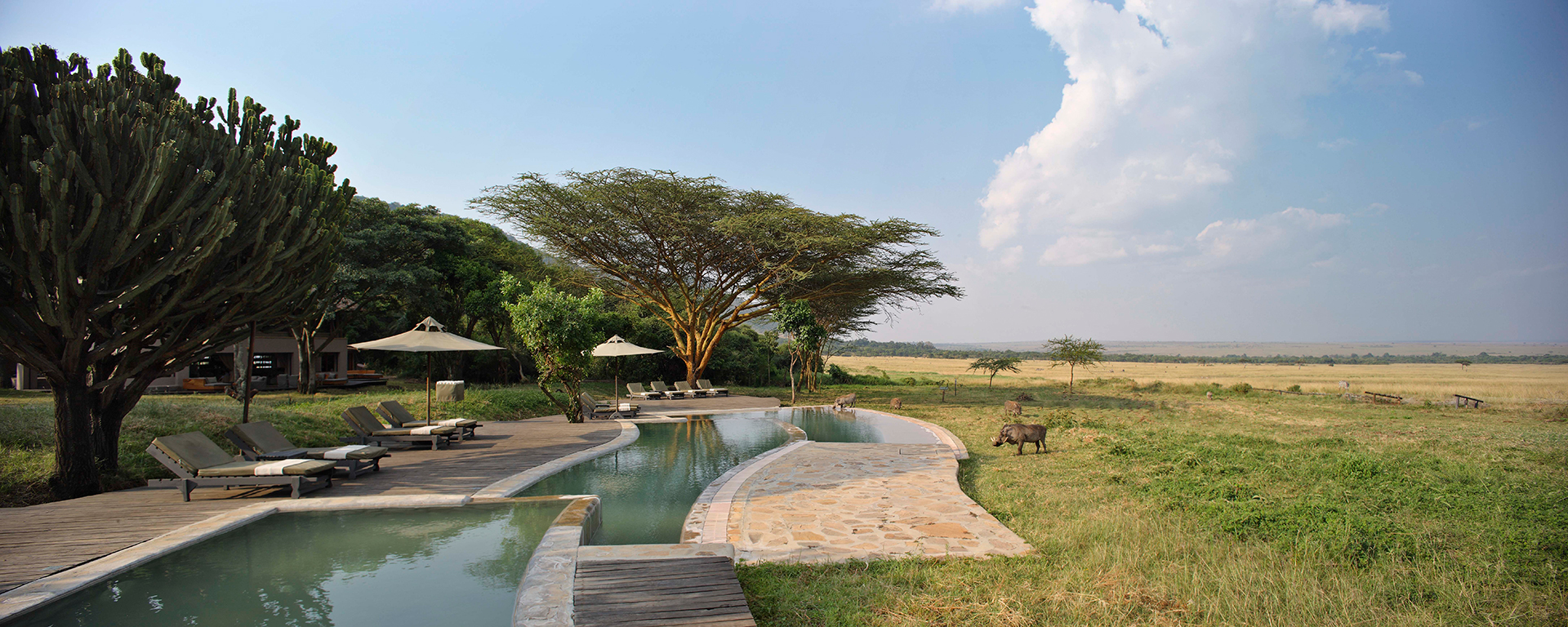 The beautiful pool area at Kichwa Tembo Tented Camp, located on a private conservancy in the Masai Mara.
