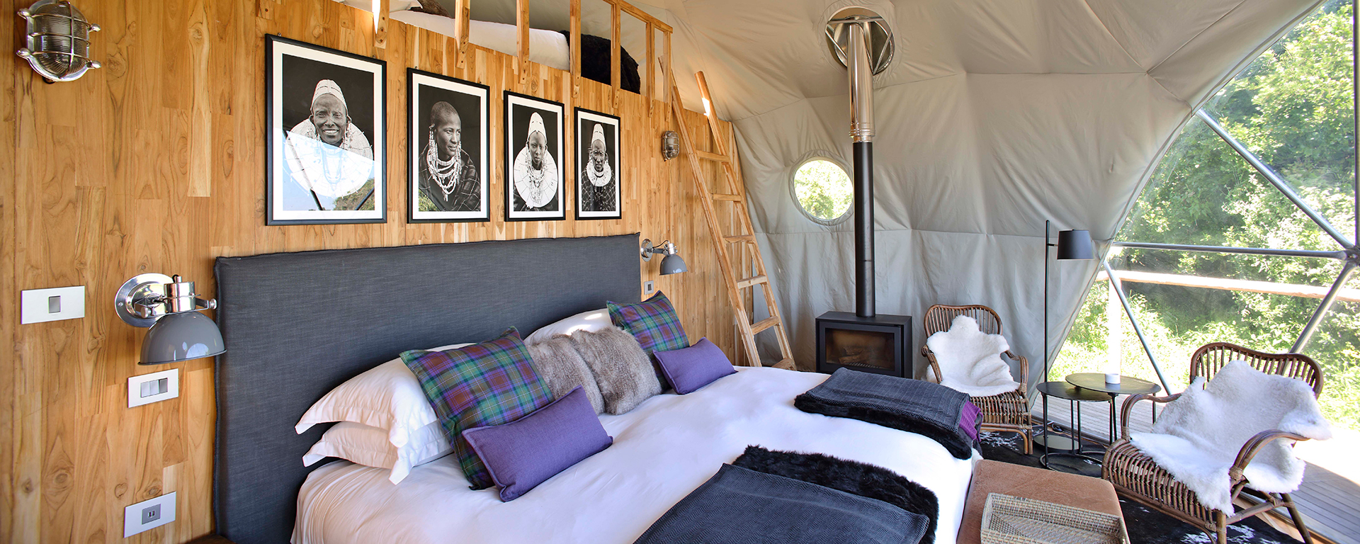 The Highlands at Ngorongoro Crater has unique and luxurious dome-type suites. Being so high up it’s quite chilly so the rooms have fireplaces that get lit for you & comfy gowns in traditional Maasai colours.