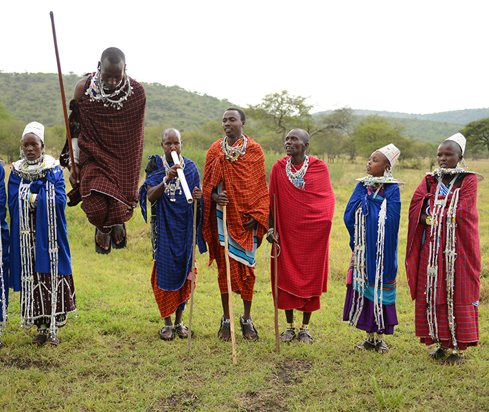Maasai warriors dance at a wedding ceremony.