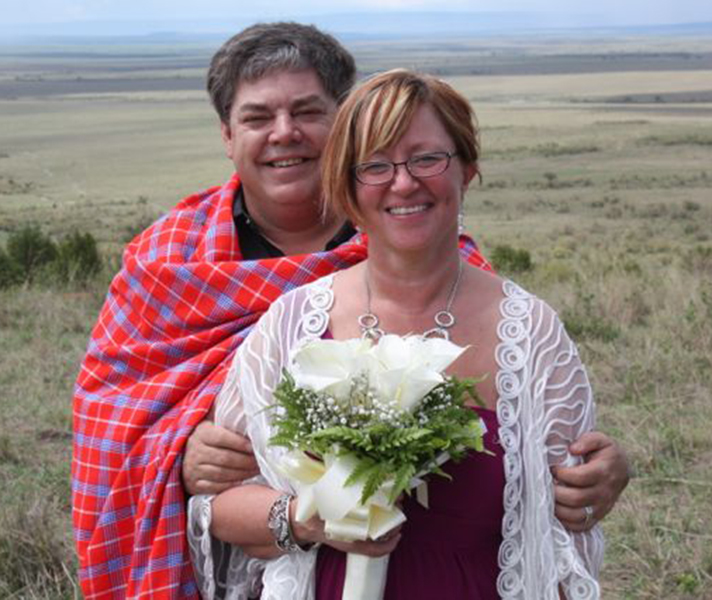 Clients Polly and Danny after saying, 'I do!' in the Masai Mara.