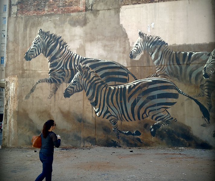 ...and taking in this awe-inspiring mural of galloping zebra in downtown Johannesburg near Mahatma Ghandi Square.