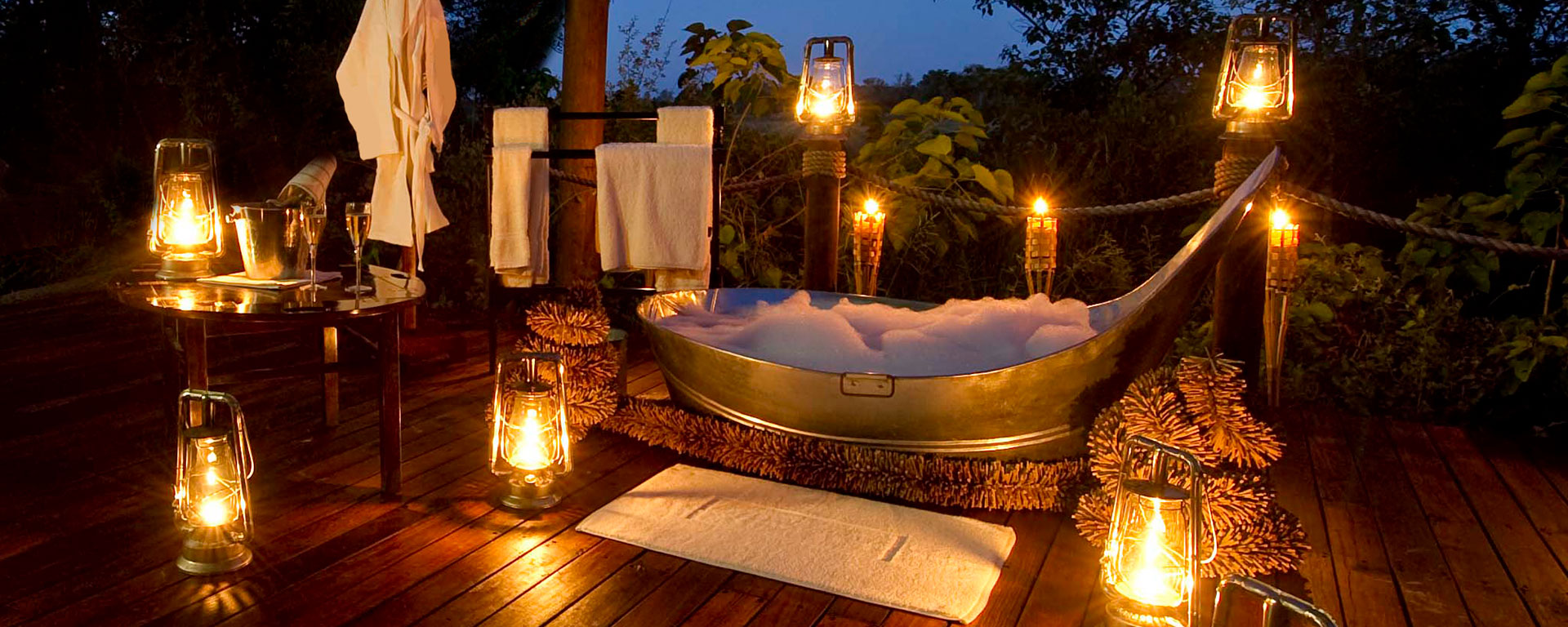 Baines' Camp in the Okavango Delta is one of the loveliest in Botswana. A special treat is the luscious bubblebaths that get set up on your private deck so you can enjoy a soak while watching some of the most magnificent stars on earth.