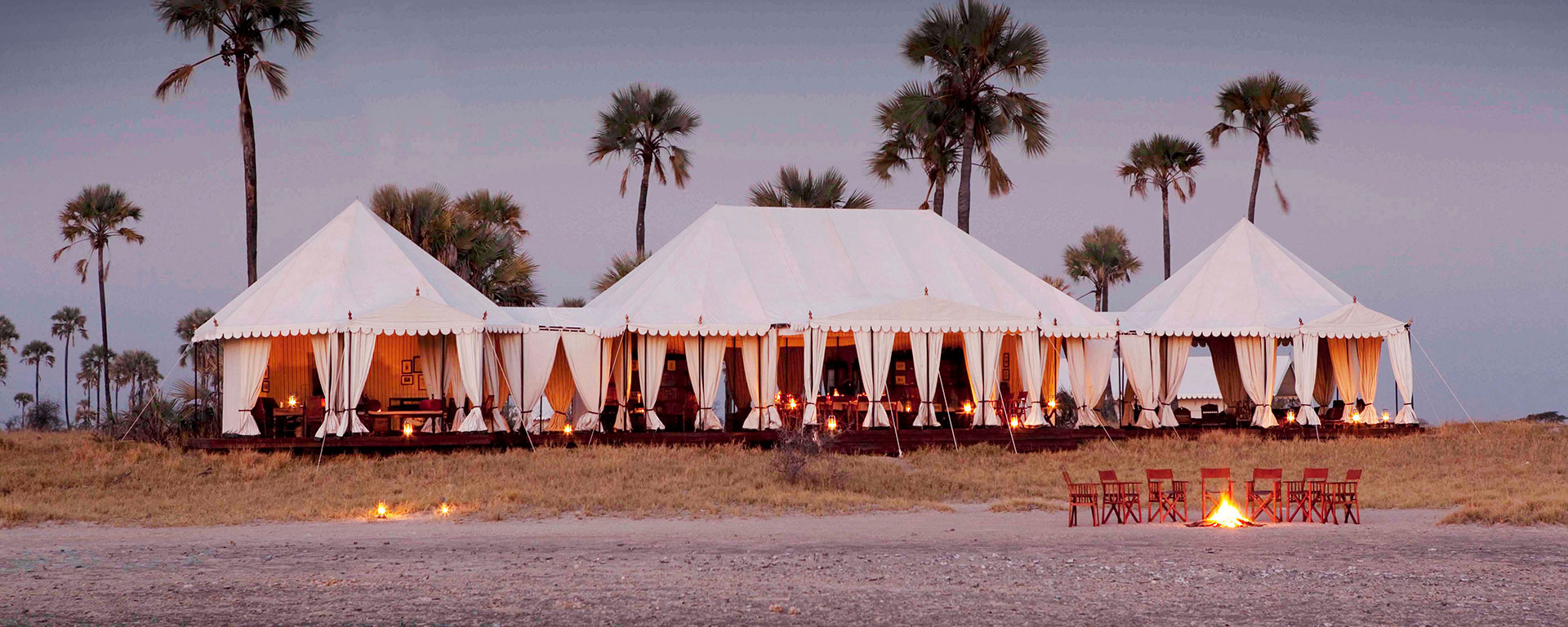 One of the most stylish camps in the Kalahari Desert, San Camp has a stunning yoga pavilion overlooking the ancient pans.
