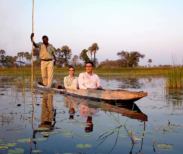 Poling through the Delta on a mokoro is one of Botswana's most beloved safari activities. Many lodges are built right on the water from non-permanent materials to preserve the integrity of this astonishing place.