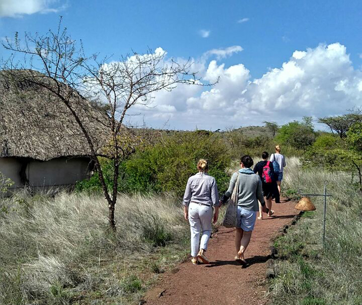 At Lewa Safari Camp, the spacious canvas tents are protected by traditionally thatched domes that keep them cool in summer and warm in winter. The pool’s bottom echoes the rosette pattern of Laikipia’s giraffes.
