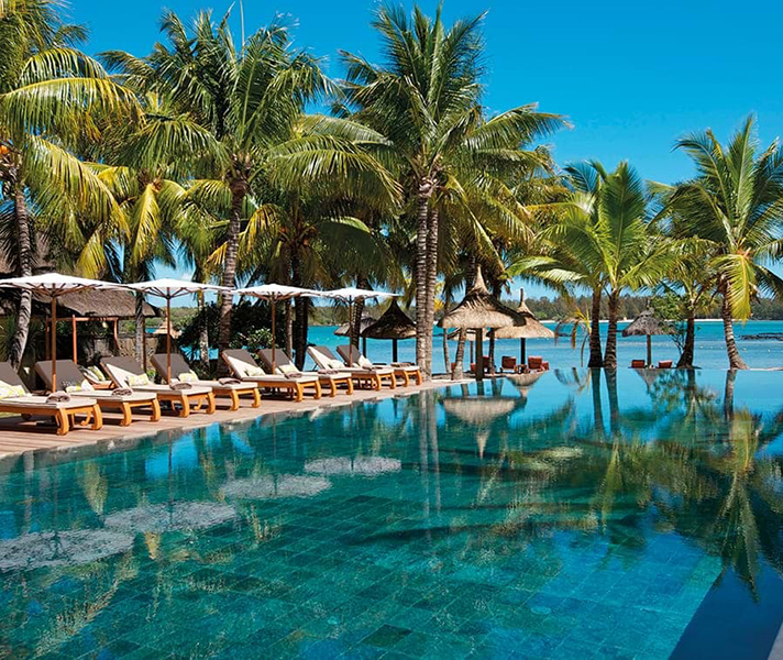 The pool area at Constance Ephelia Resort on Mahe Island.