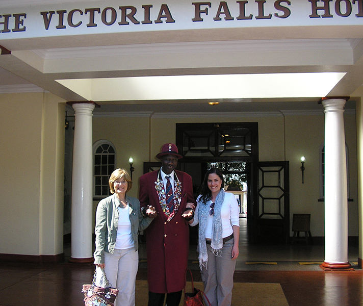 Liesel and her mom check into the Victoria Falls Hotel in Zimbabwe for an overnight stop.