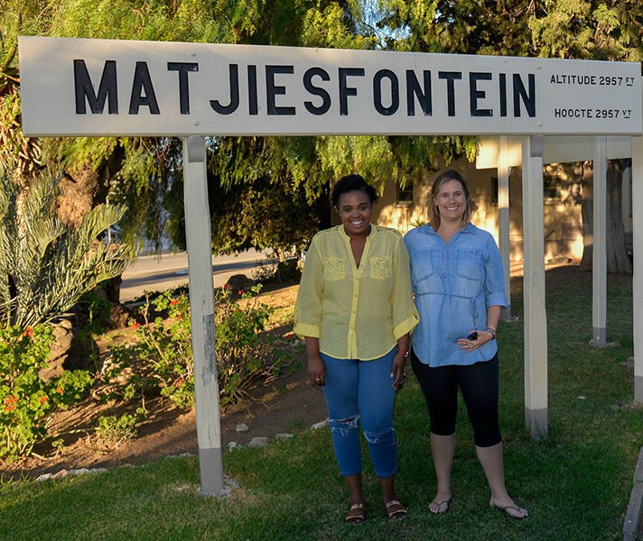 Africa Safari Experts Milady and Emma stretch their legs at Matjiesfontein outside Cape Town.