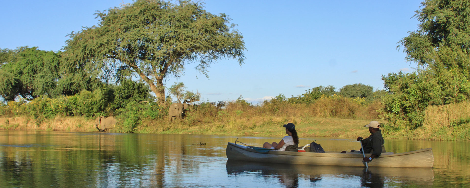 Liesel and her guide from Chiawa watch elephants from their kayak. This is hands-on down one of the most relaxing things to do on safari.