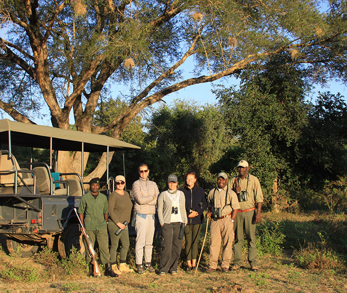 Setting off with our walking guides from Chongwe. Because you’re in a national park, an armed park ranger must accompany you on your walk.