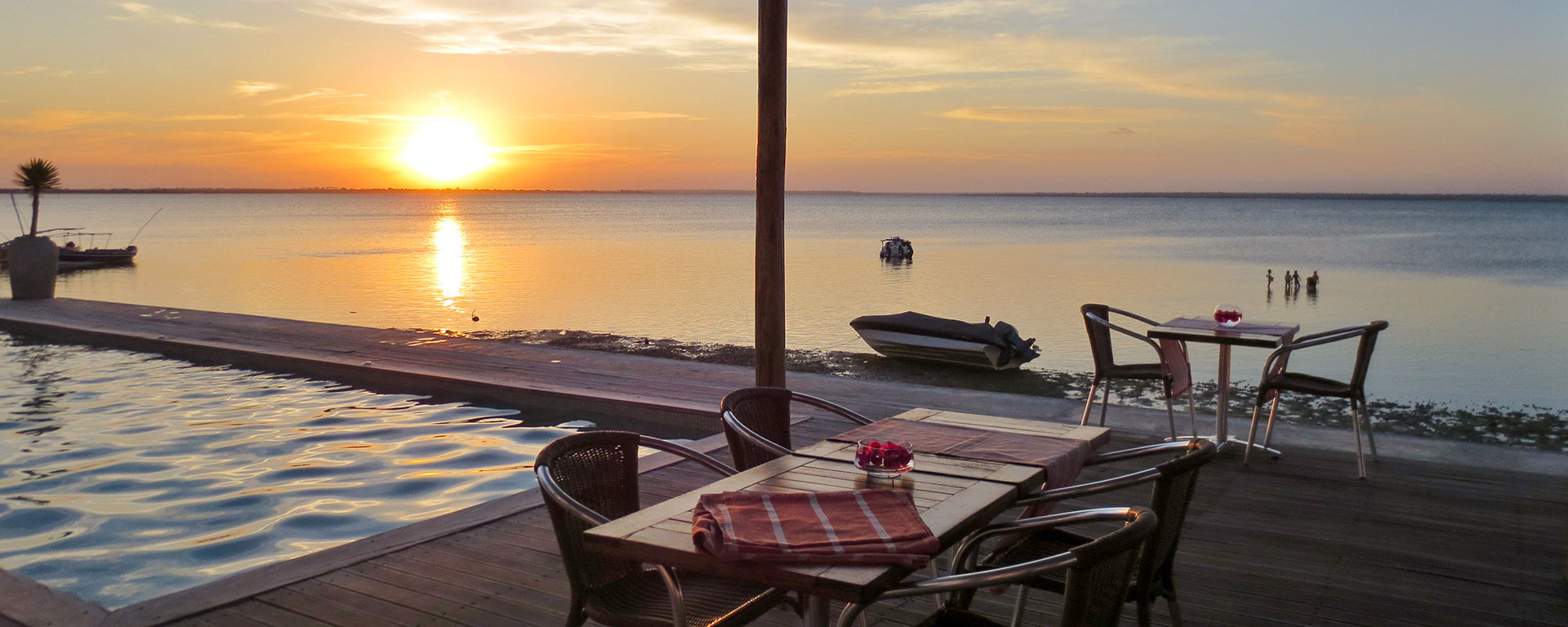 The beach bar at Villa Sands looks out over the Indian Ocean and is the best place on Ilha to toast the sunset.