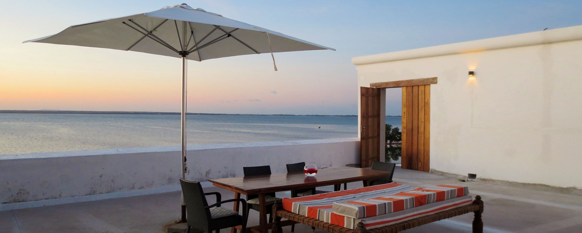 The rooftop of Villa Sands is the perfect place to take in the sunset. To the right is the hotel’s best room, which has a private terrace with a very comfortable daybed.