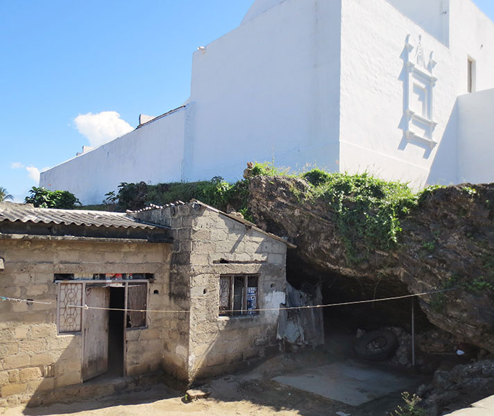 much of it is below sea level because the rock was removed to build Stone Town.