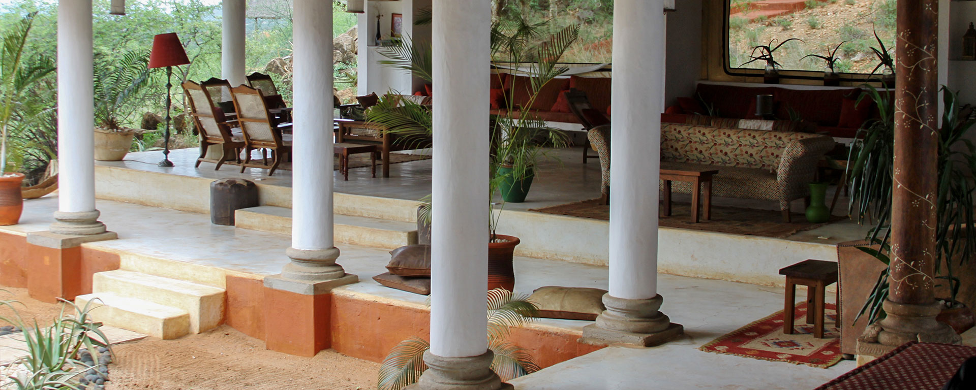Makuti thatch, kilims, ochre tones and a raked courtyard all evoke a sense of Kenya-meets-Morocco at SaSaab.