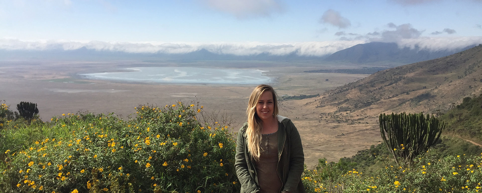 Taking in the beautiful views from the rim of the Ngorongoro Crater.