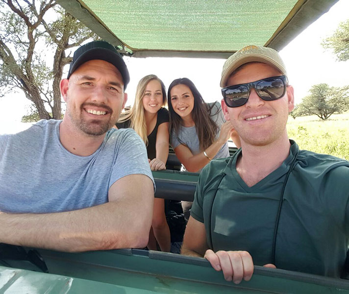 A quick safari selfie with my colleagues Jonty, Mark and Kelly as we headed to the Serengeti.