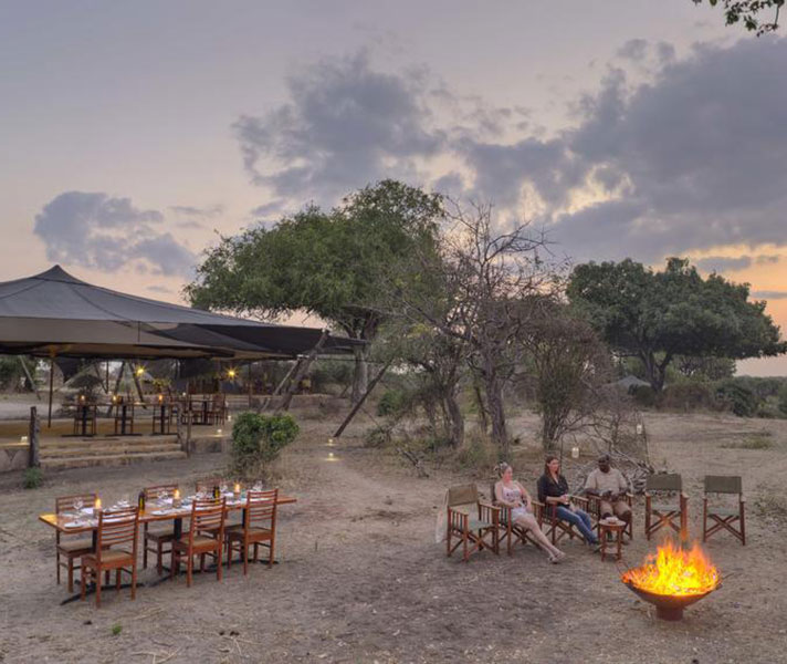 At Roho Ya Selous we were taken down into the dry riverbed to a beautifully lit-up bush dinner around a big firepit.