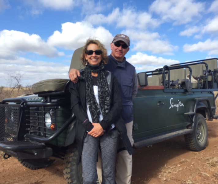 Debbie and her husband during a game drive in Sabi Sands.