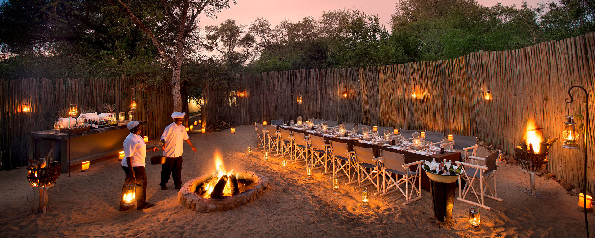 You can enjoy evening meals in the boma at Dulini, amid the calls of far-off hyenas, lions, elephants and owls.