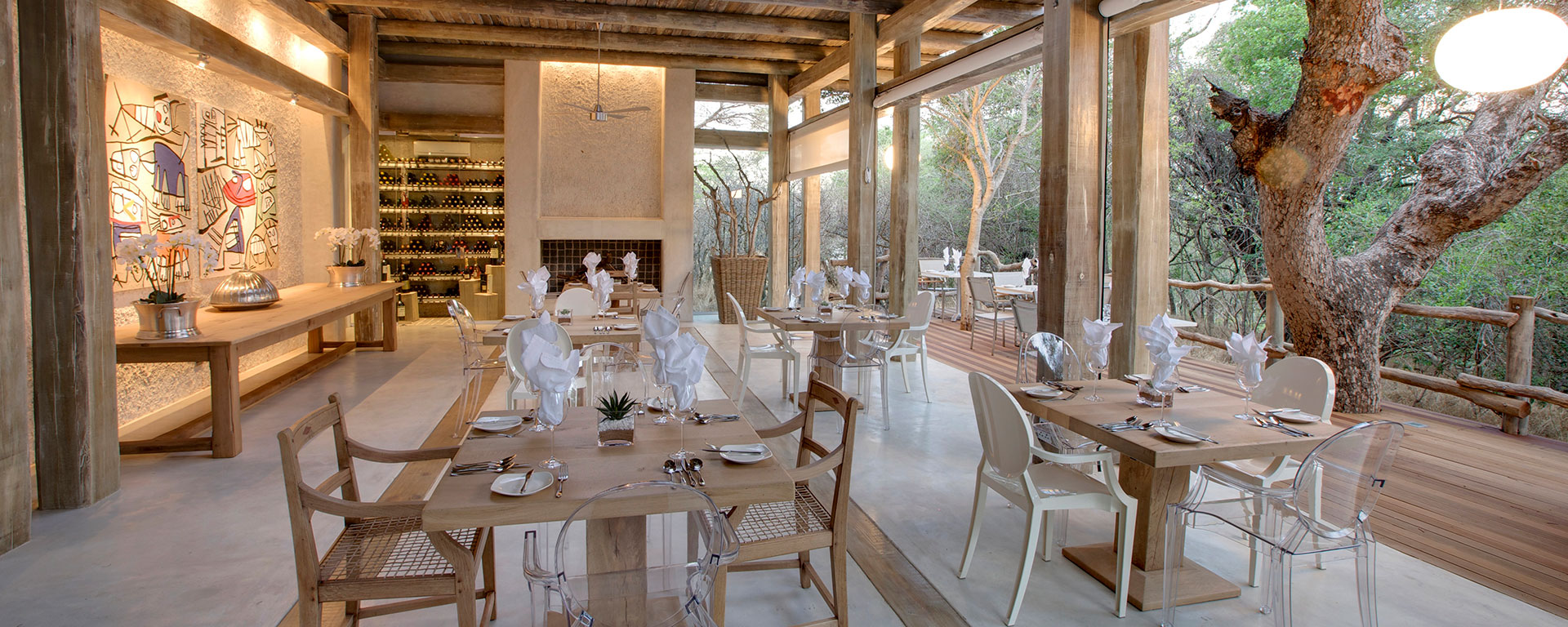 The neutral interiors at Karula Camp allow the stunning landscape outside to take centre stage.