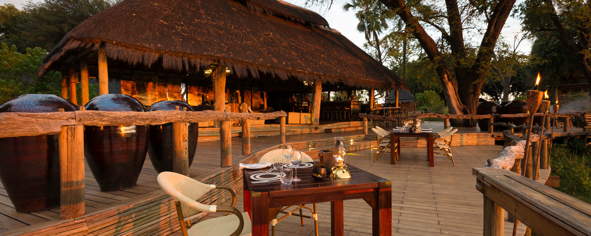 The dining areas at Mombo Camp overlook the pristine wilderness of Moremi, one of the most wildlife-rich areas of the Okavango.