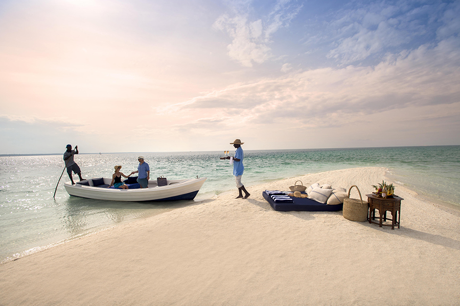 Cast away picnic on a private island off Benguerra Island, Bazaruto Archipelago, Mozambique.